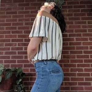 striped off the shoulder crop top